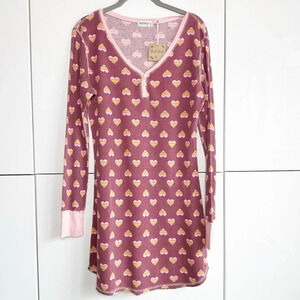 Hello Nite Nightgown Rainbow Hearts Pink Purple Size Small Waffle Knit Cozy NWT